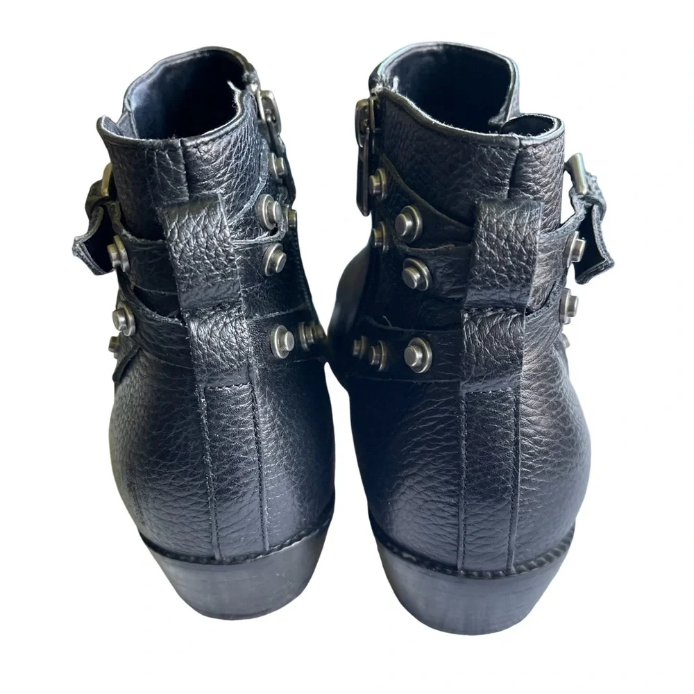 Halogen Lidia Black Genuine Leather Studded Moto Ankle Booties Size 7.5